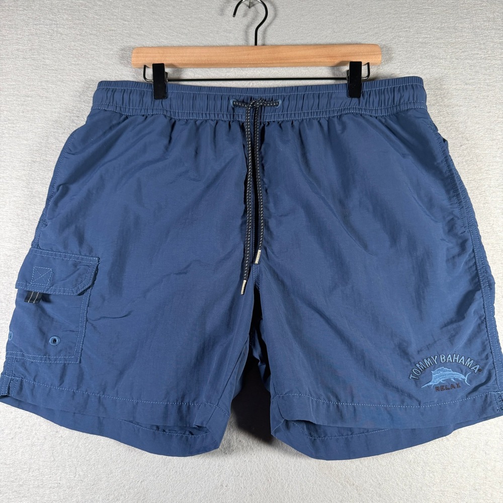 Tommy Bahama Relax Mens Navy Blue Cargo Swim‎ Trunks Size Large 6 Inch Inseam